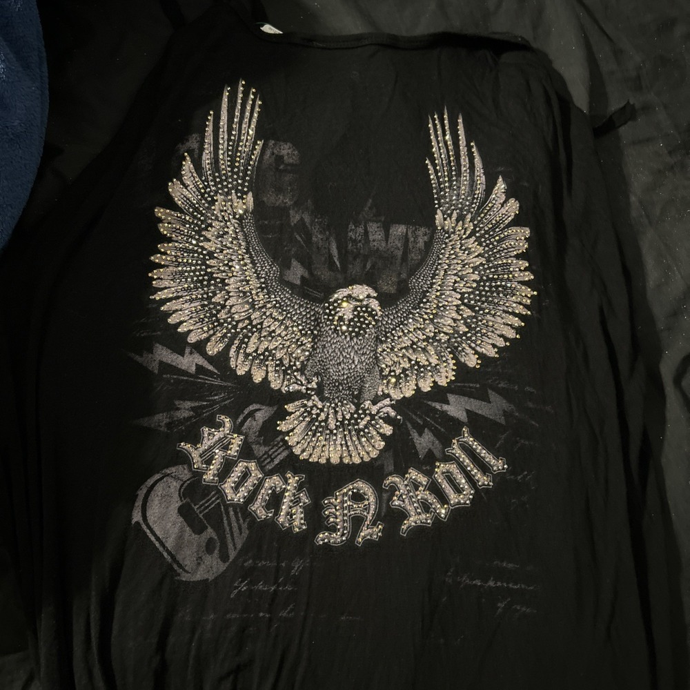 Rhinestone Eagle Cardigan Duster Sz M Bling Sparkle Western Biker Cowgirl Goth